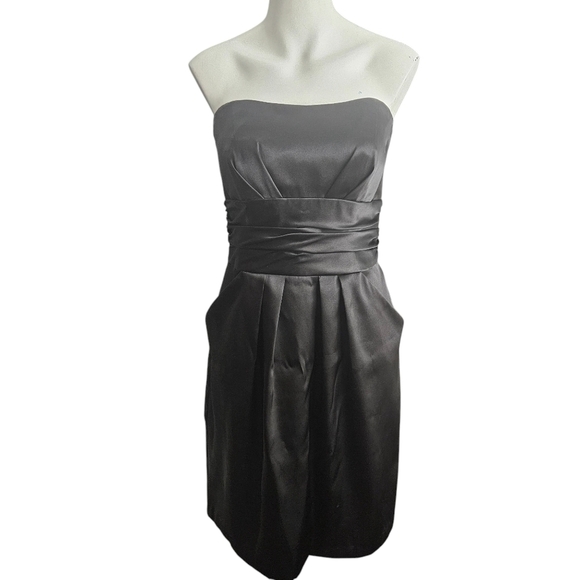 Davids Bridal Sz 8 Black Charmeuse Dress Ruched Waist & Pockets Whimsigoth - Picture 1 of 10